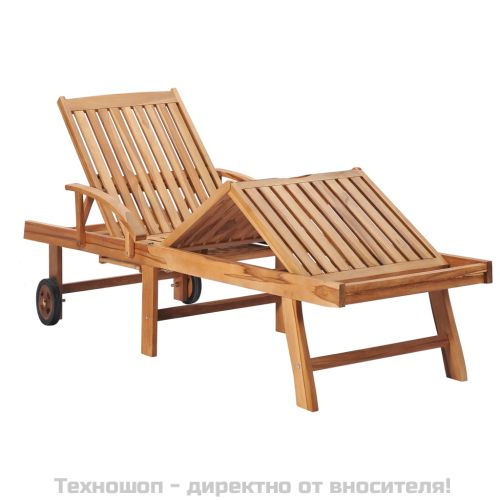 Шезлонг с кралско синьо шалте, тиково дърво масив