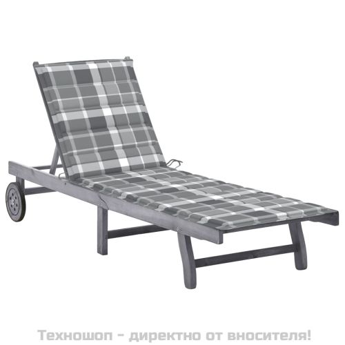 Градински шезлонг с шалте, сив, акациево дърво масив