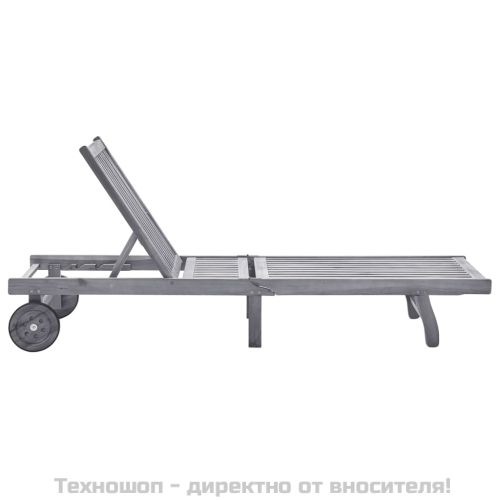 Градински шезлонг с шалте, сив, акациево дърво масив