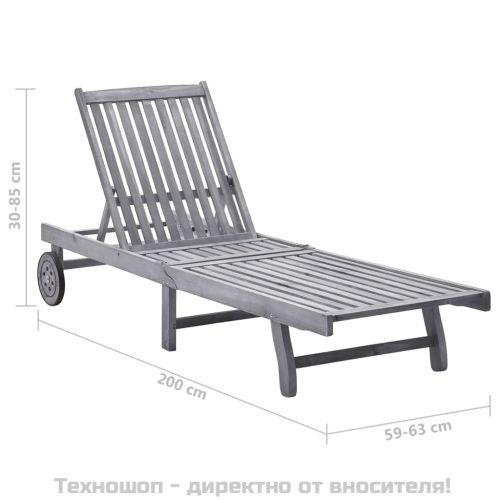 Градински шезлонг с шалте, сив, акациево дърво масив