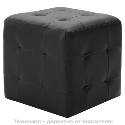 Пуфове, 2 бр, черни, 30x30x30 см, изкуствена кожа