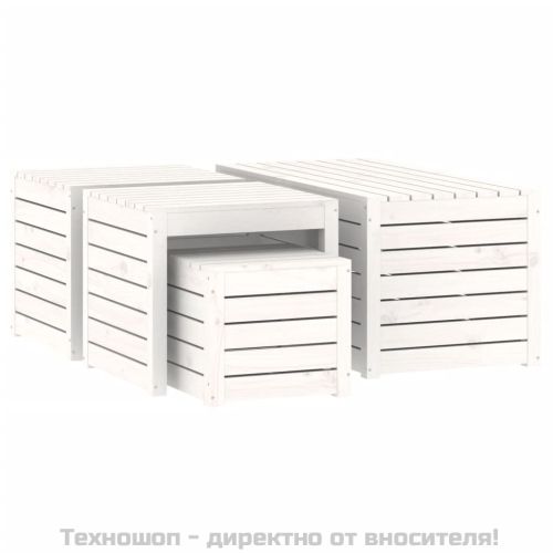 Комплект градински кутии от 4 части, бели, масивно дърво бор