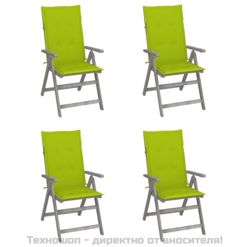 Градински накланящи се столове 4 бр с възглавници акация масив