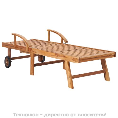 Шезлонги със сини шалтета, 2 бр, тиково дърво масив