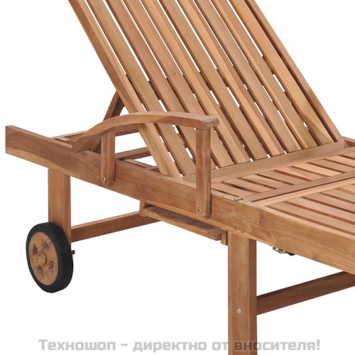 Шезлонги със сини шалтета, 2 бр, тиково дърво масив