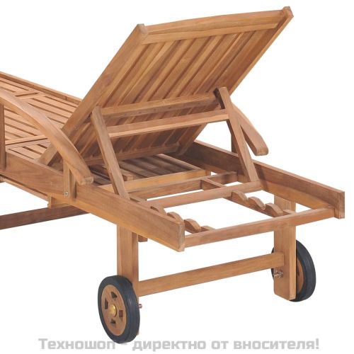 Шезлонги със сини шалтета, 2 бр, тиково дърво масив