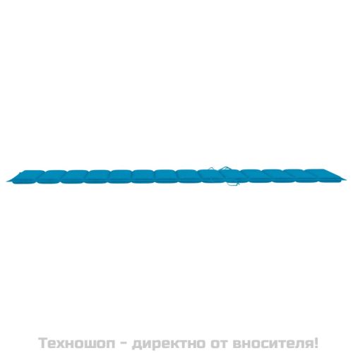 Шезлонги със сини шалтета, 2 бр, тиково дърво масив