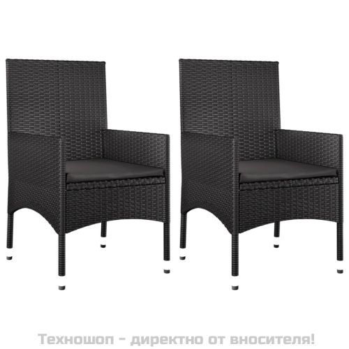 Градински лаундж комплект с възглавници 4 части черен полиратан