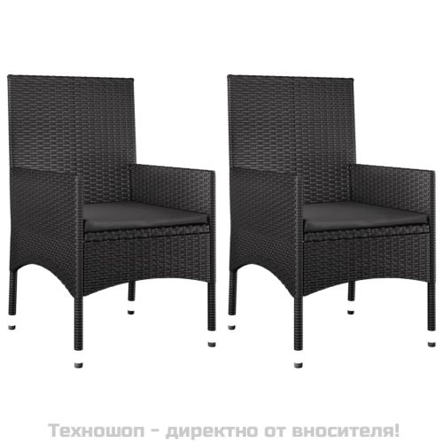 Градински лаундж комплект с възглавници 4 части черен полиратан