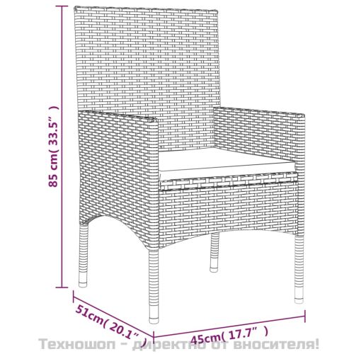 Градински лаундж комплект с възглавници 4 части черен полиратан
