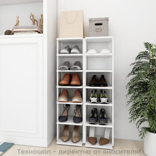 Шкафове за обувки, 2 бр, бели, 27,5x27x102 см, инженерно дърво