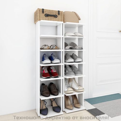 Шкафове за обувки, 2 бр, бели, 27,5x27x102 см, инженерно дърво