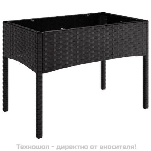Градински лаундж комплект с възглавници 4 части черен полиратан