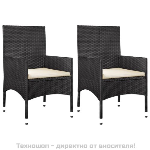 Градински лаундж комплект с възглавници 4 части черен полиратан