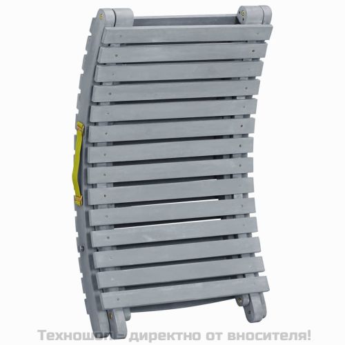 Шезлонг с възглавница, сив, масивно акациево дърво