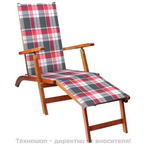 Градински шезлонг подложка за крака и възглавница акация масив