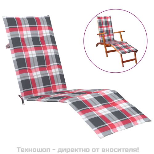 Възглавница за стол шезлонг червено каре (75+105)x50x4 см