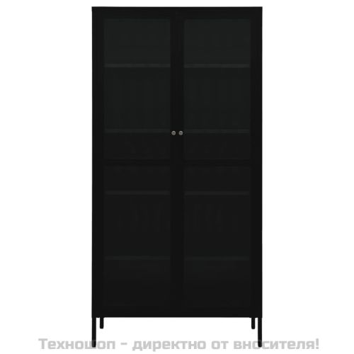 Витрина, черна, 90x40x180 см, стомана и закалено стъкло