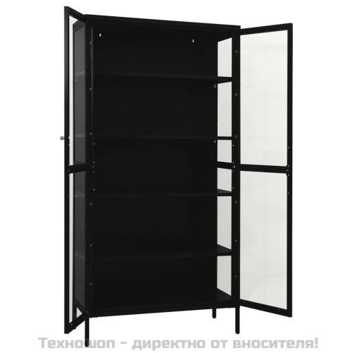 Витрина, черна, 90x40x180 см, стомана и закалено стъкло