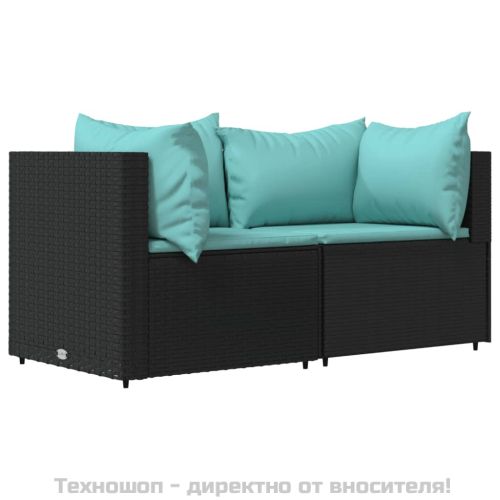 Градински ъглови дивани с възглавници, 2 бр, черни, полиратан