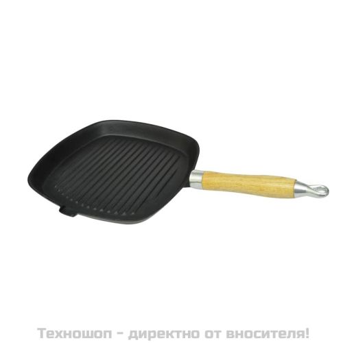 Чугунен грил тиган с дървена дръжка, 20x20 см