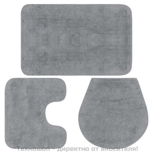 Комплект постелки за баня, 3 бр, текстил, сиви
