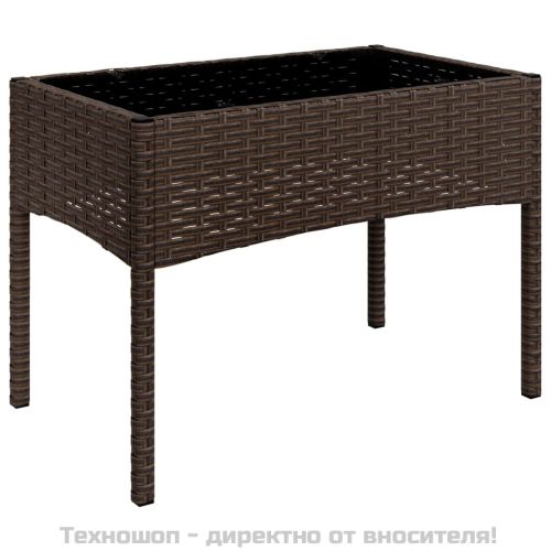 Градински комплект с възглавници, 4 части, кафяв, полиратан