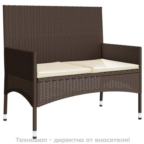 Градински комплект с възглавници, 4 части, кафяв, полиратан