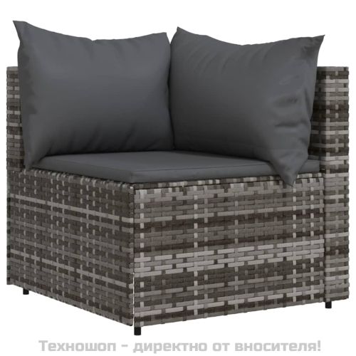 Градински ъглови дивани с възглавници, 2 бр, сиви, полиратан