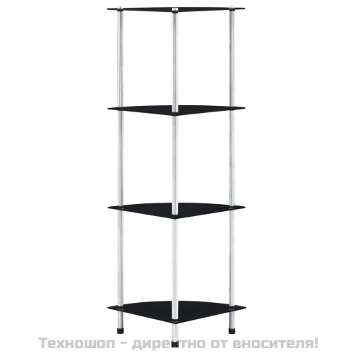 Етажерка с 4 рафта, черна, 30x30x100 см, закалено стъкло