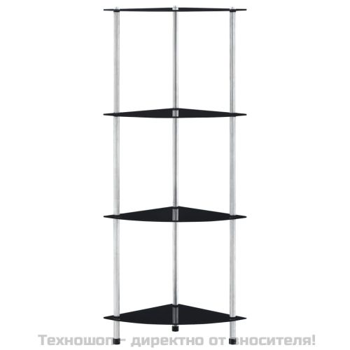 Етажерка с 4 рафта, черна, 30x30x100 см, закалено стъкло
