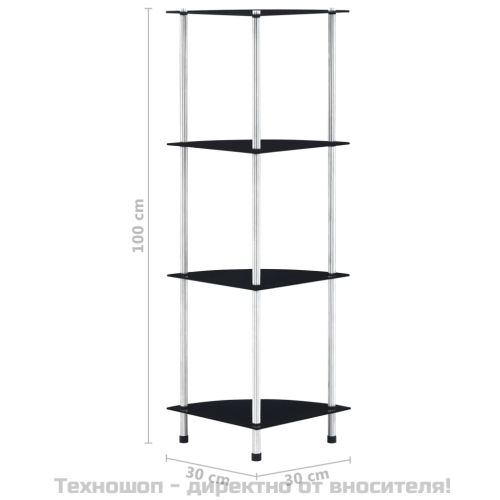 Етажерка с 4 рафта, черна, 30x30x100 см, закалено стъкло