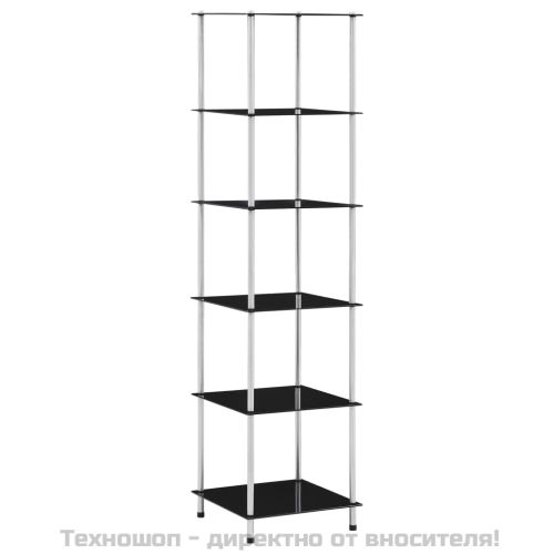 Етажерка с 6 рафта, черна, 40x40x160 см, закалено стъкло