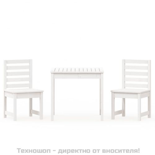 Градински бистро комплект от 3 части, бели, бор масив