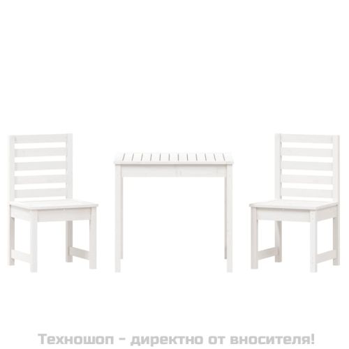Градински бистро комплект от 3 части, бели, бор масив
