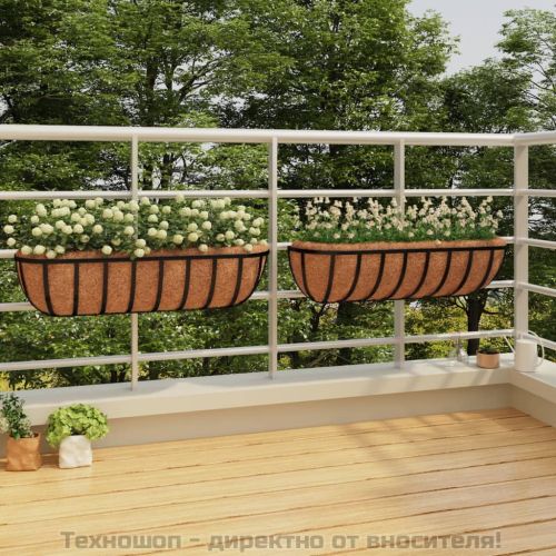 Кашпи за стена 2 бр с кокосово влакно черни 76x21x16 см стомана