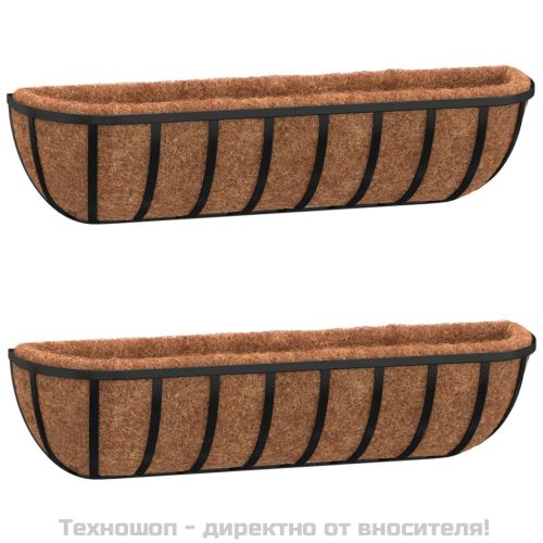 Кашпи за стена 2 бр с кокосово влакно черни 76x21x16 см стомана
