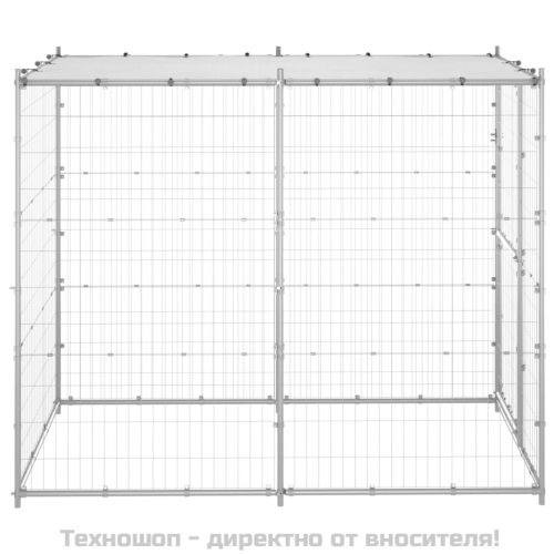Външна клетка за кучета с покрив, стомана, 110x220x180 см