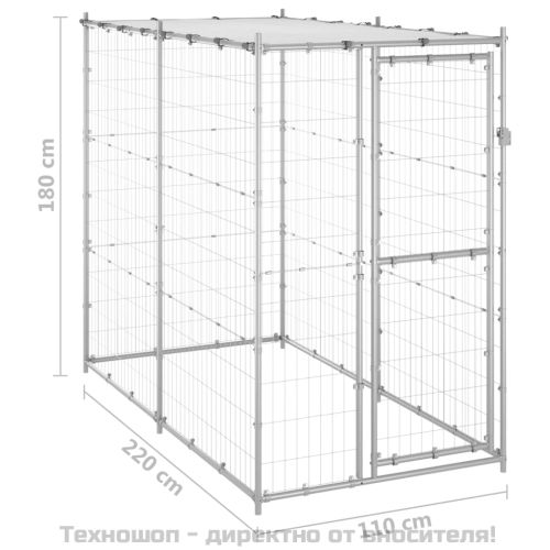 Външна клетка за кучета с покрив, стомана, 110x220x180 см