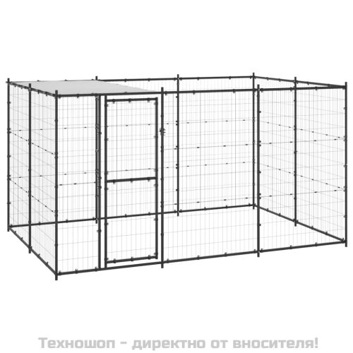 Външна клетка за кучета с покрив, стомана, 7,26 м²