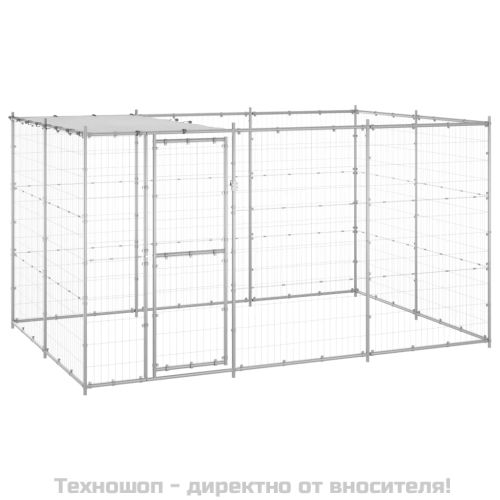 Външна клетка за кучета с покрив, поцинкована стомана, 7,26 м²