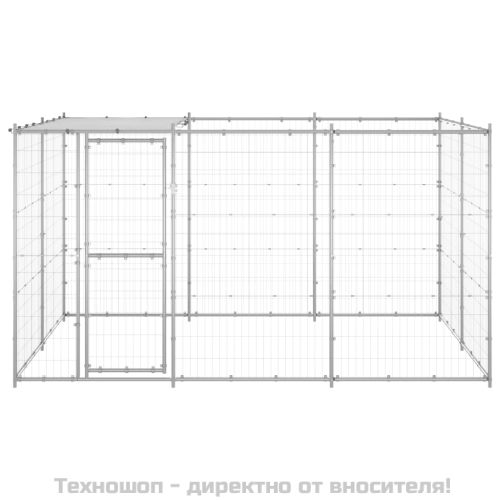Външна клетка за кучета с покрив, поцинкована стомана, 7,26 м²