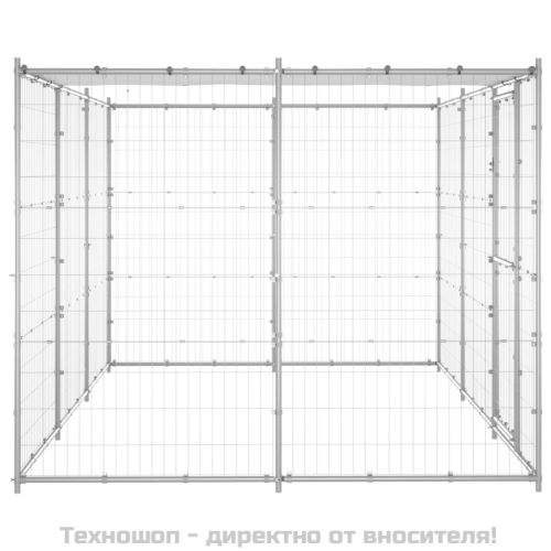Външна клетка за кучета с покрив, поцинкована стомана, 7,26 м²