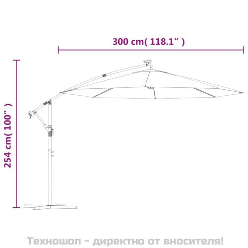 Конзолен градински чадър с LED и стоманен стълб теракота