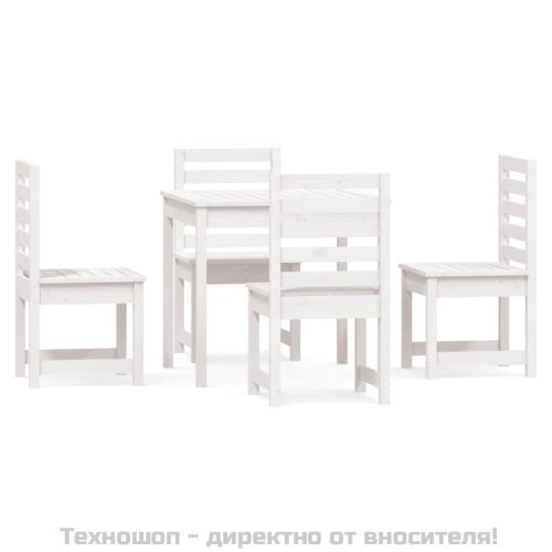 Градински трапезен комплект от 5 части, бял, масивен бор
