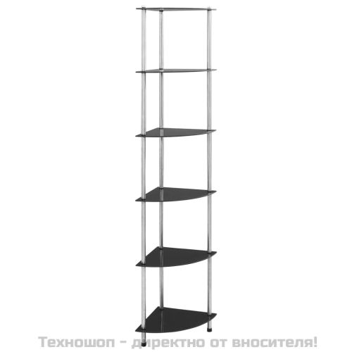 6-етажен рафт, черен, 30x30x160 см, закалено стъкло