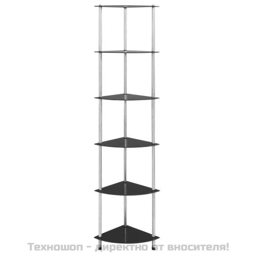 6-етажен рафт, черен, 30x30x160 см, закалено стъкло