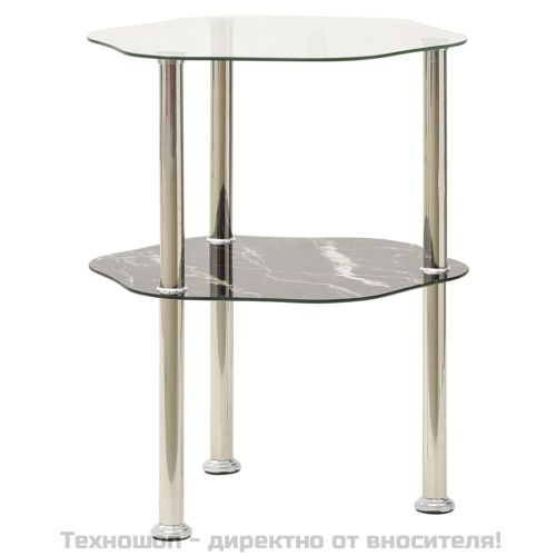 Странична маса с 2 рафта прозрачно и черно 38x38x50 см стъкло