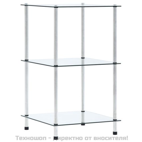 Етажерка с 3 рафта, прозрачна, 40x40x67 см, закалено стъкло