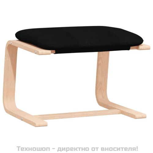 Релаксиращ стол с табуретка, черна, текстил